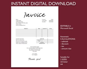 Invoice template download digital Simple modern invoice for small business