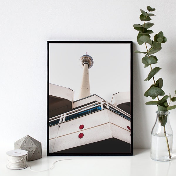 Minimal Photography Print "Fernsehturm Berlin" // Retro Alexanderplatz TV Tower Fine Art Poster | Unframed Cityscape Wall Art Print