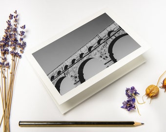 French Greeting Card "Pont Du Gard" with recycled envelopes // Monochrome Fine Art Photography Print as Folded Card on eco-friendly paper