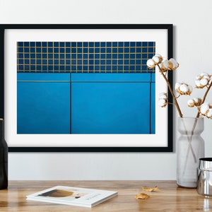 Abstract Photography Print "Blue I" // Geometric Minimal Fine Art Photography Poster | Unframed Color Block Wall Art Print with Gold Shimmer