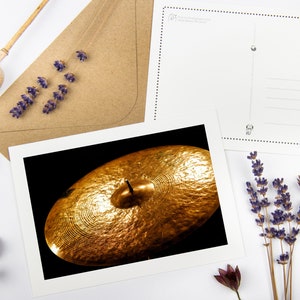 Conjunto de postales "Shine Bright" con sobres reciclados // Tarjeta de impresión de arte musical ecológica / Fotografía de bellas artes de batería / Papelería de platillos