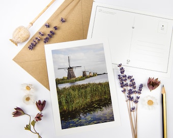 Postcard Set "Windmills II" with recycled envelopes // Ecofriendly Dutch Art Print Card | Netherlands Fine Art Photo | Holland Stationery