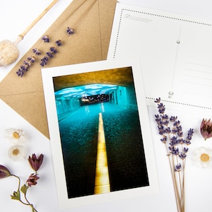 Set de cartes postales « Turquoise Tunnel » avec enveloppes recyclées // Mini-cartes à impression artistique respectueuses de l'environnement | Photo artistique d'une ville urbaine | Papeterie de Bâle