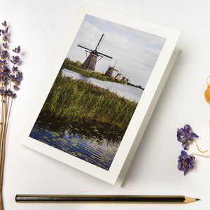 Juego de tarjetas de felicitación "Molinos de viento II" con sobres reciclados // Impresión fotográfica de bellas artes holandesa / Tarjeta plegada en papel ecológico de Holanda
