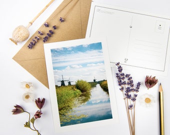 Postcard Set "Windmills I" with recycled envelopes // Ecofriendly Dutch Art Print Card | Fine Art Photography Stationery from Holland