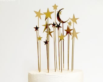 Moon and stars celestial cake topper