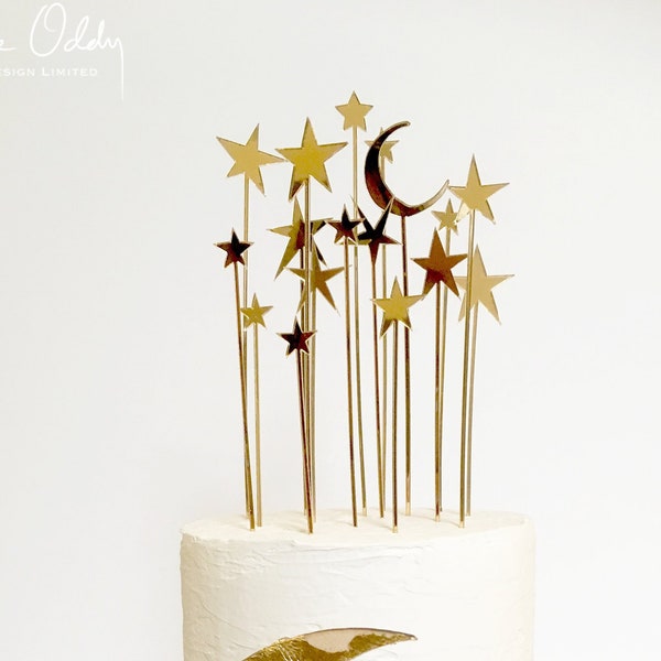 Moon and stars celestial cake topper