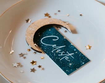 Celestial wedding place card with gold leaf wedding favour