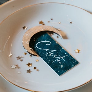 Celestial wedding place card with gold leaf wedding favour