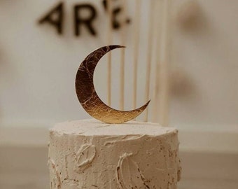 Gold or silver leaf moon wedding cake topper