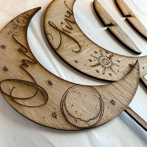 Crescent Moon Celestial Table Numbers Oak veneer