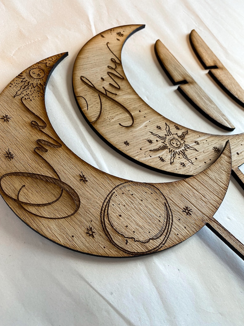 Crescent Moon Celestial Table Numbers Oak veneer