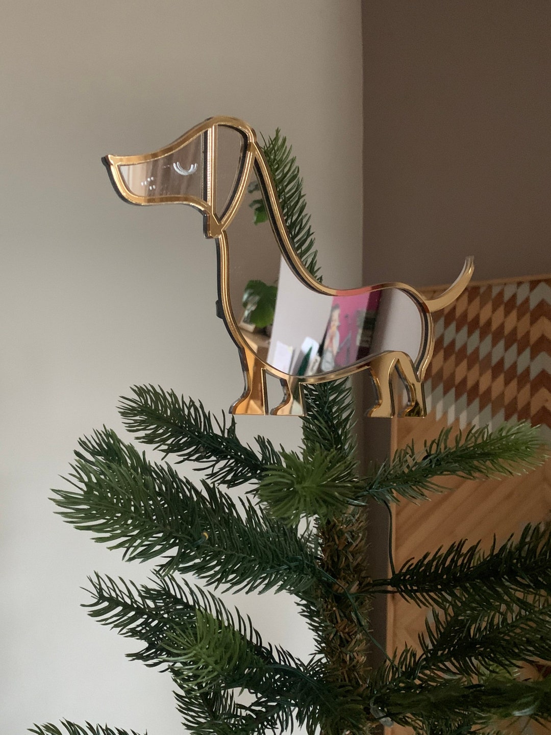 Mirror Sausage Dog Christmas Tree Topper Etsy UK