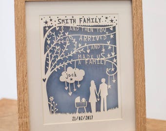 New baby paper cut, new baby gift, firstborn gift, IVF congratulations, gay parents, family gift, mummy gift, new mum gift, two mummies