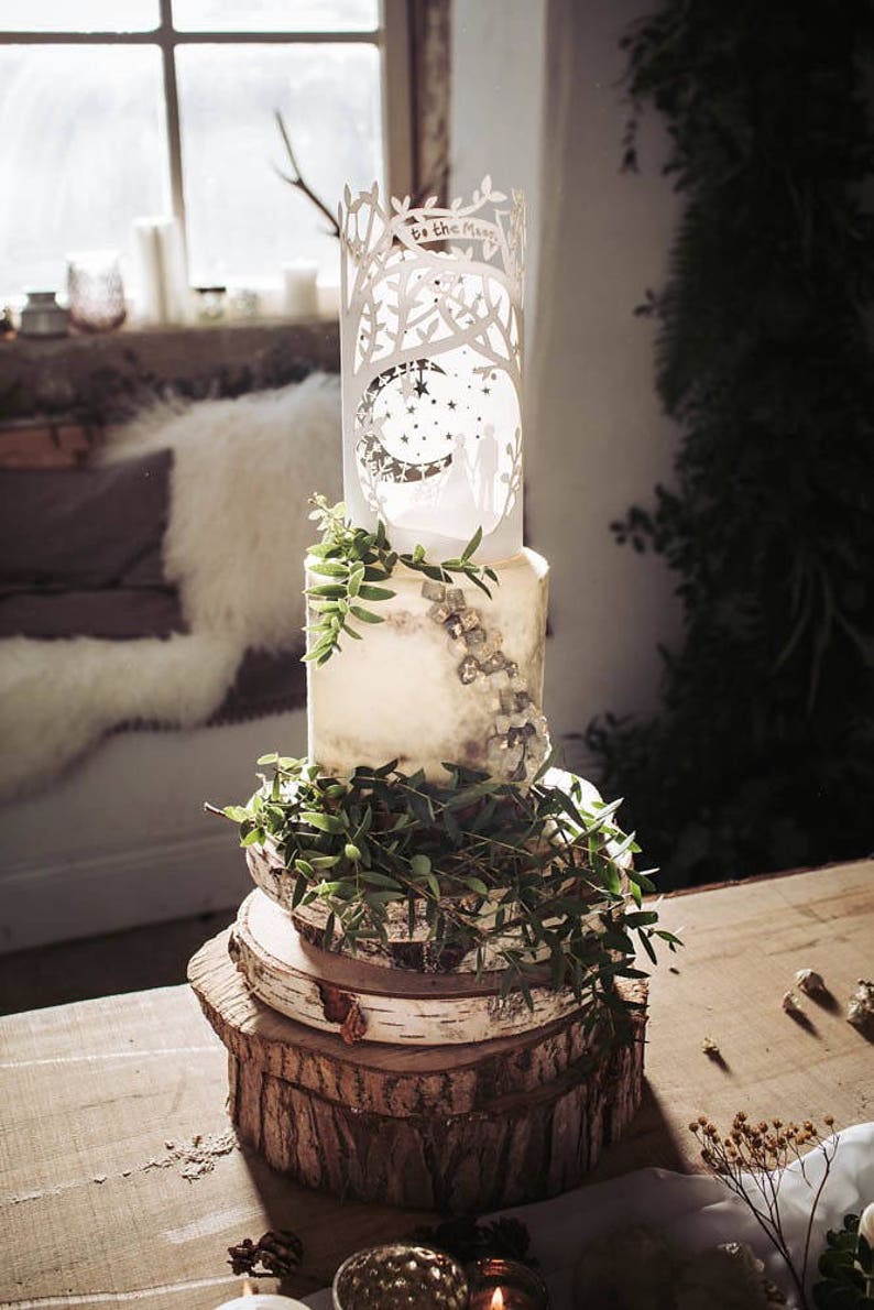 Celestial cake topper, Laser cut paper cake topper, woodland cake topper, moon, bohemian wedding, boho wedding, pagan wedding image 1