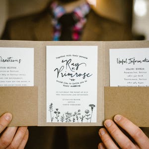 Rustic pocket fold wedding invitation