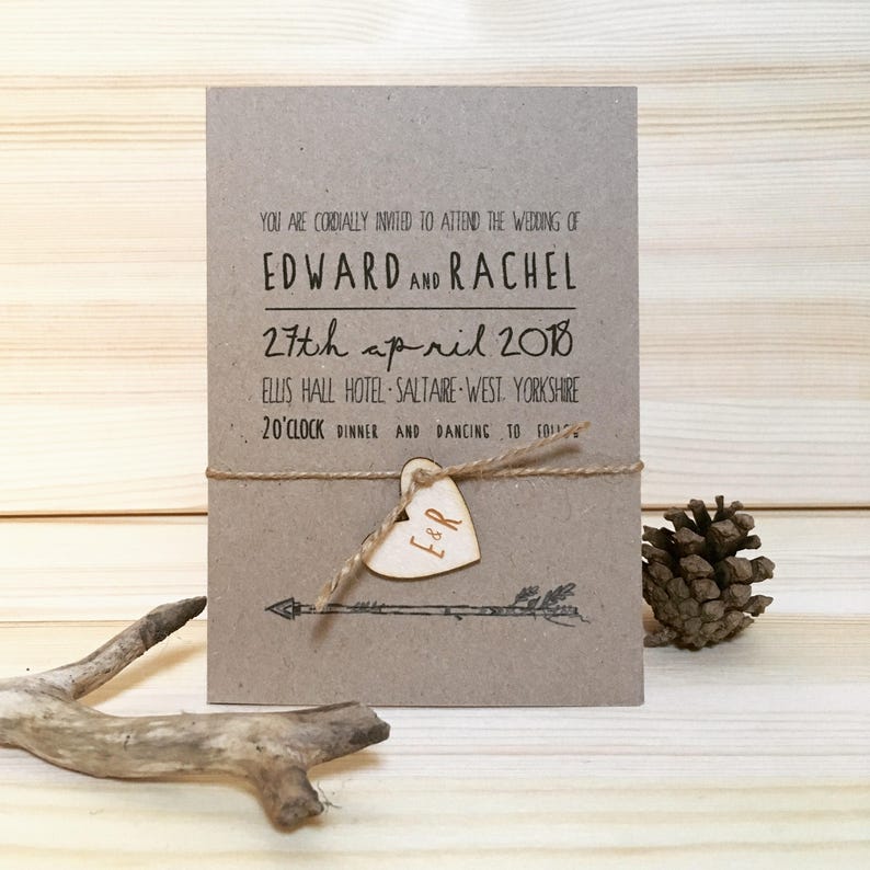 Rustic wedding invitation, rustic wedding, wooden wedding invitation, wedding invite, boho wedding, rustic save the date, kraft stationery image 1