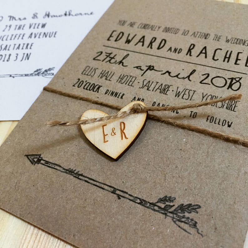 Rustic wedding invitation, rustic wedding, wooden wedding invitation, wedding invite, boho wedding, rustic save the date, kraft stationery image 7