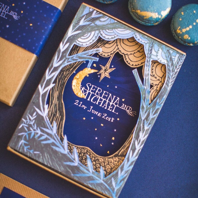 Moon wedding stationery, boxed wedding stationery, bohemian wedding, luxe wedding, lasercut wedding stationery, celestial wedding, star image 2