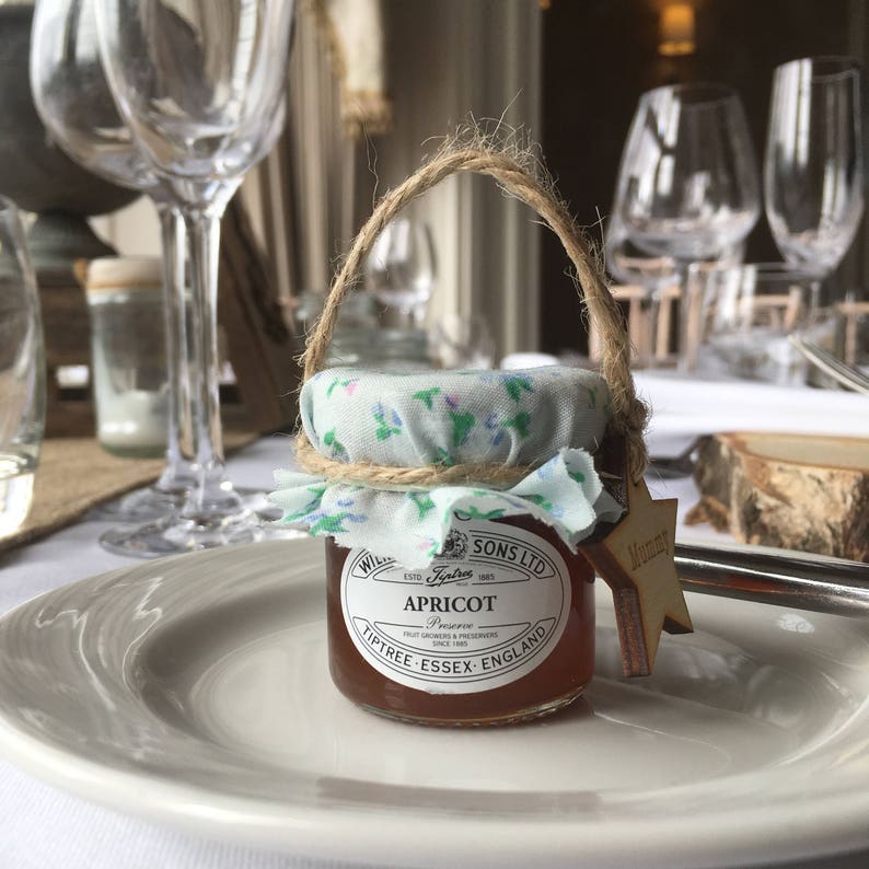 Rustic wedding favours, wedding favours, wedding jam, place names, rustic wedding, guest names, wedding favours, escort cards, jam favour image 7