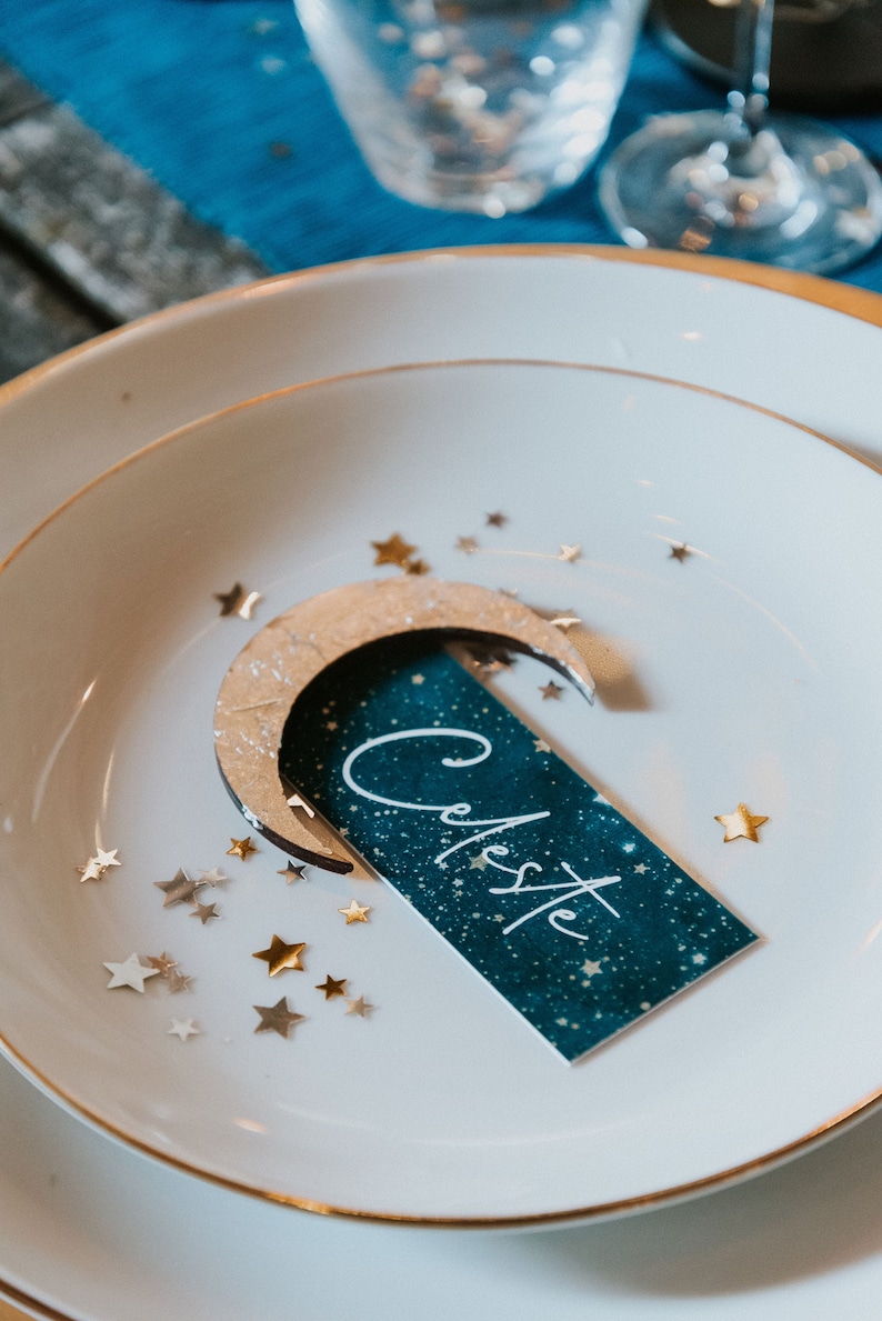 Celestial wedding place card with gold leaf wedding favour image 1