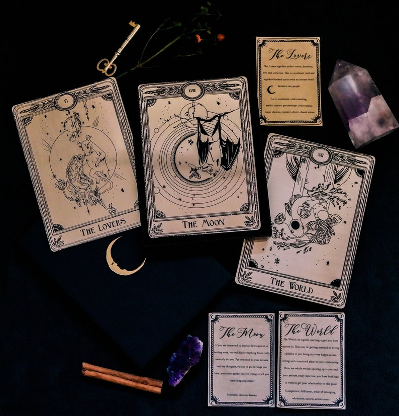 Cartas de tarot decorativas grabadas imagen 1