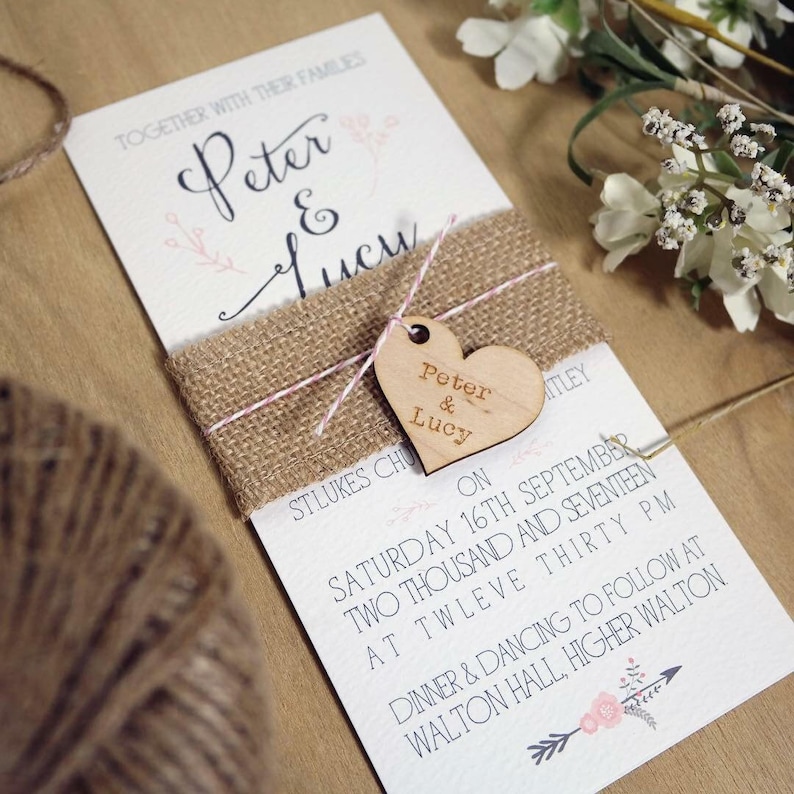 Rustic Wedding Invitation Hessian Invitations Handmade Etsy