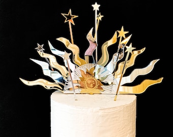 Statement Re-usable Golden Sun and Stars Cake Topper