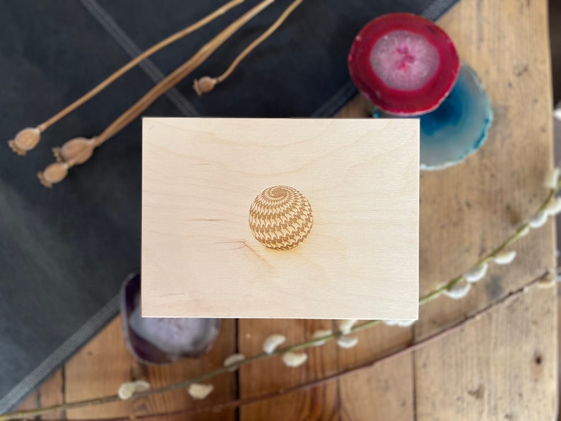 Engraved Wooden Trinket Box with engraved Mandelbrot. Sphere