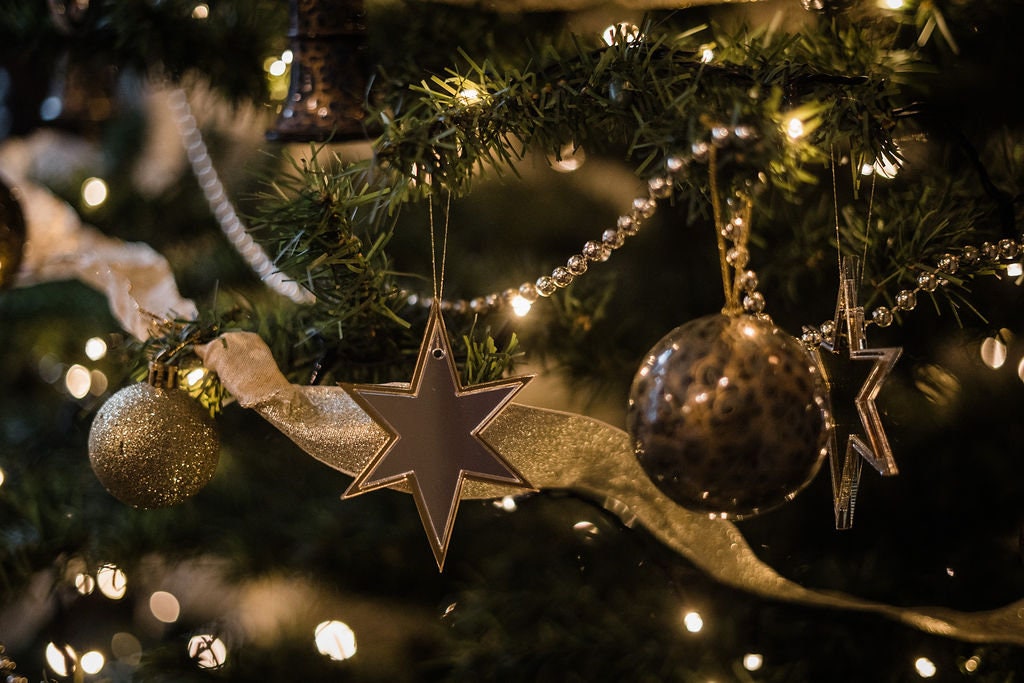 Crescent Moon and Star Christmas Tree Ornaments – Set of 12 – Gold