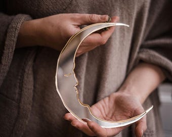 Kleiner Halbmond Mond Spiegel: Gold & Silber Celestial Decor | Himmlisches Geschenk