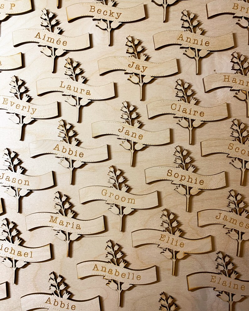 Rustic Place Card Rustic Wedding Wooden Place Names Floral Etsy