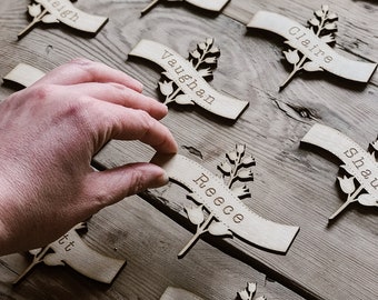 rustic place card, rustic wedding, wooden place names, floral wedding, place card, engraved place card, guest names, wedding favour, wooden