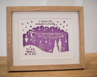 Personalised paper cut, song lyrics, first dance lyrics, wedding gift, anniversary gift, song lyrics.