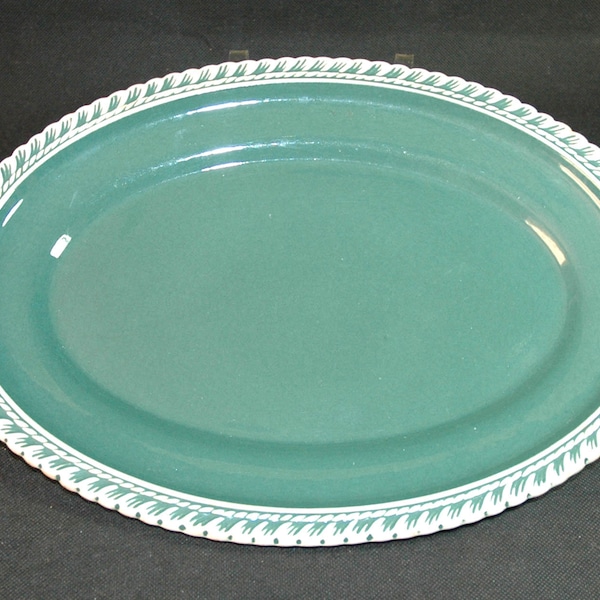 Harker China Chesterton Celadon Green Oval Platter Tray with White Lace Edge