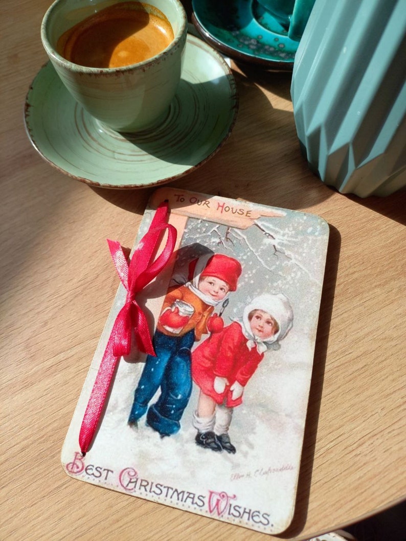 Carte de Noël Cadeau de Noël personnalisé pour les enfants Carte de vœux Cartes de Noël en bois carte postale de style vintage Carte en bois Joyeux Noël image 1