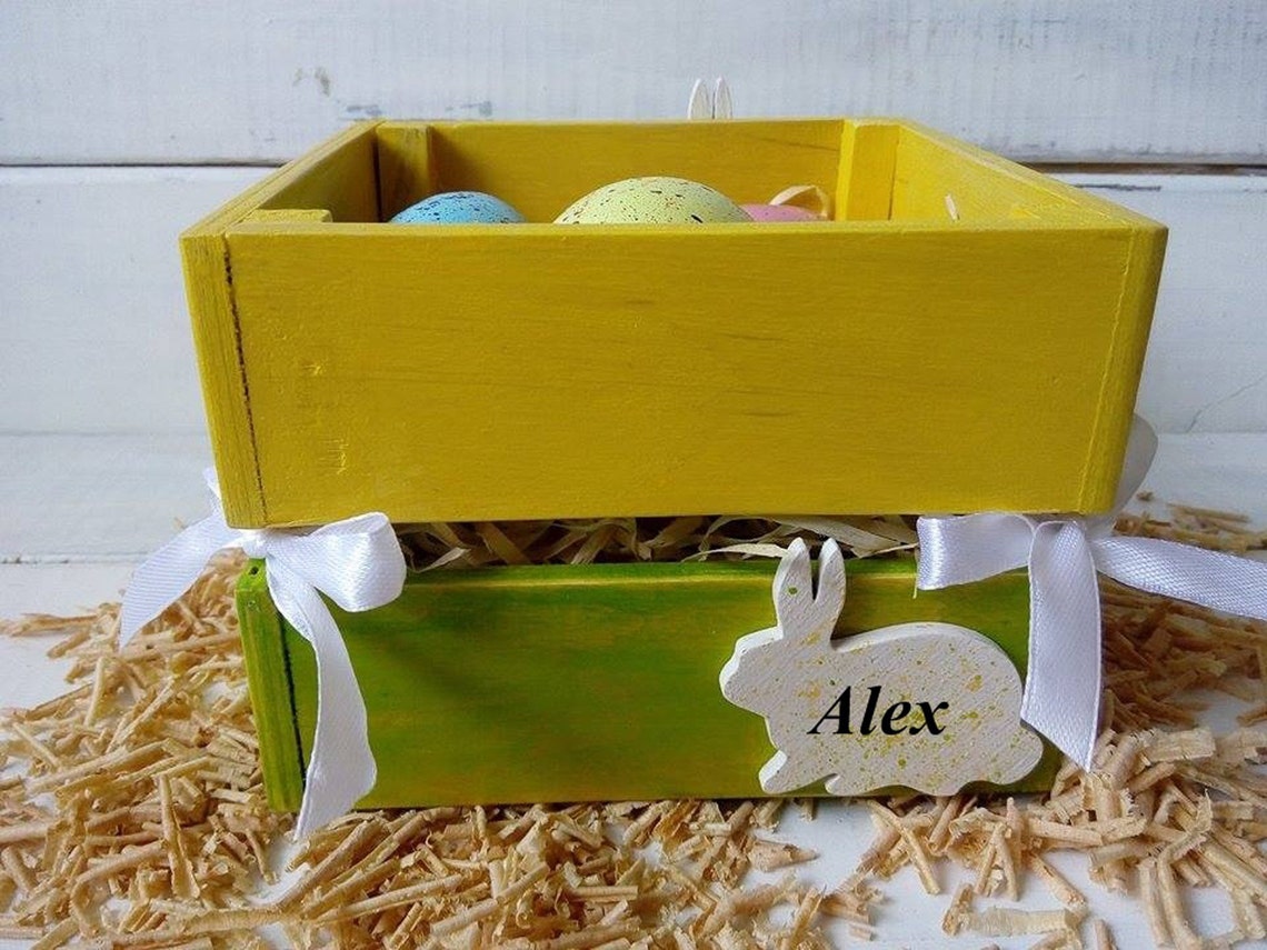 Personalized Wooden Easter Basket With Hand Painted Eggs Etsy