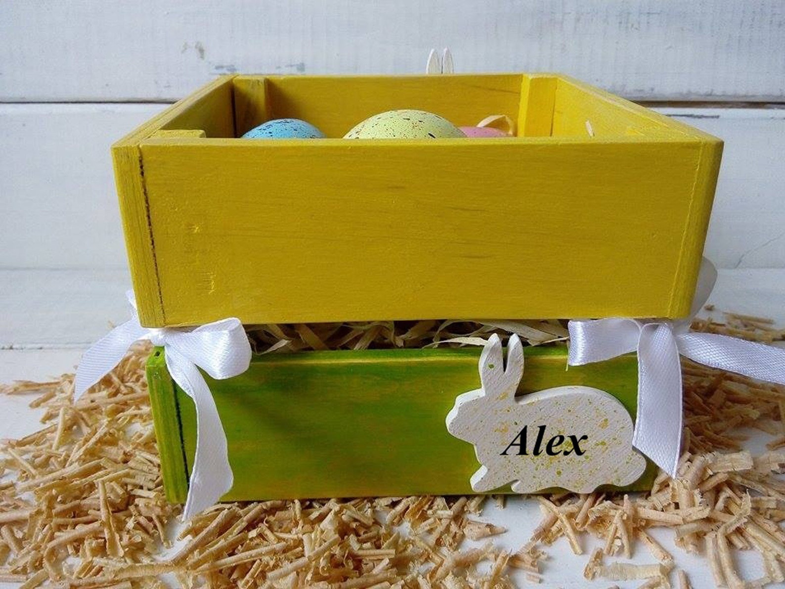 Decorated Easter Basket with hand painted  wooden egg #10