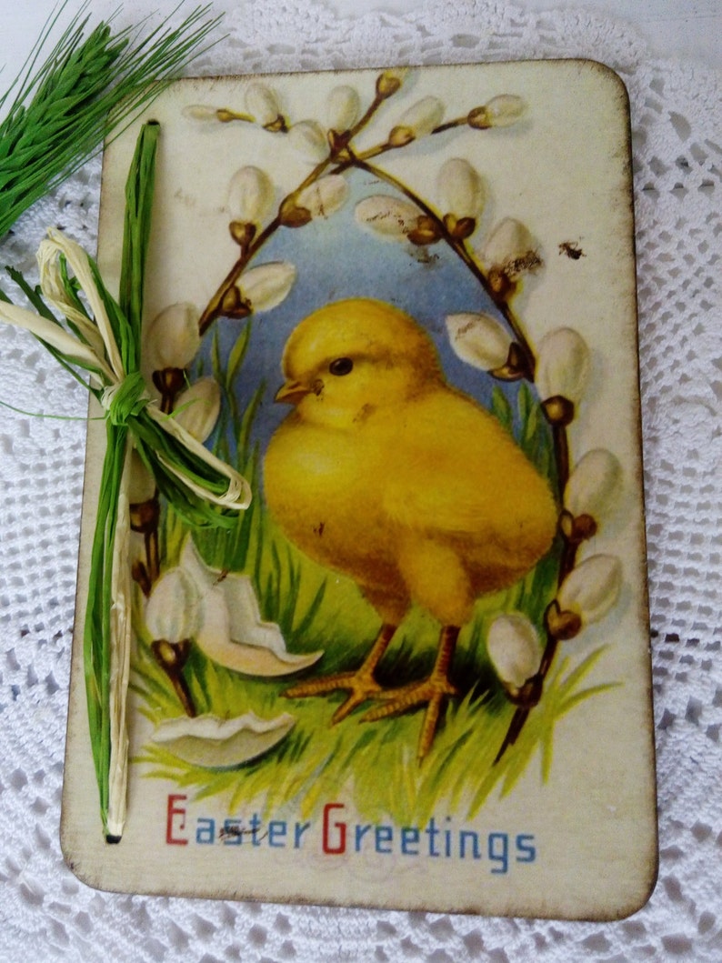 Wooden Easter card Easter gift Vintage style card Victorian Easter card Gift for mom Gift for grandmother Gift Idea easter Easter decor image 4