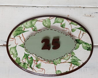 Custom house number plaque curly leaves wooden numbers sign Address number for house Address sign Number apartment