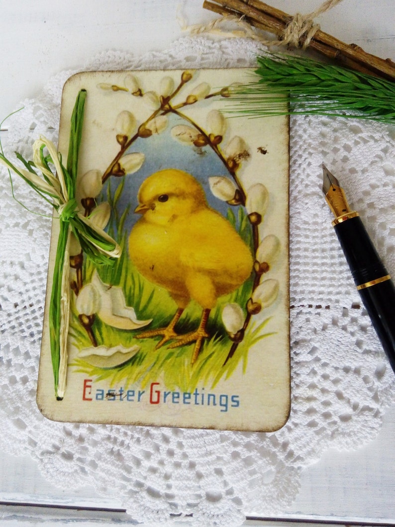 Wooden Easter card Easter gift Vintage style card Victorian Easter card Gift for mom Gift for grandmother Gift Idea easter Easter decor image 1