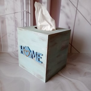 Cubierta cuadrada de caja de pañuelos de madera en azul huevo de pájaro, decoración de cabaña, regalo del Día de la Madre