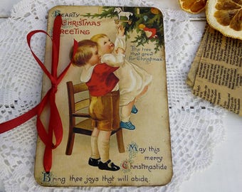Wooden Christmas card vintage Victorian style  Personalized Christmas gift