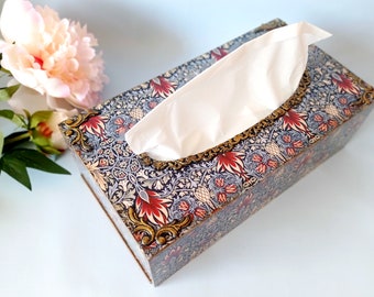 Housse de boîte à mouchoirs personnalisée inspirée de William Morris. Boîte de rangement en bois, boîte à mouchoirs rectangulaire. Cadeau pour maman