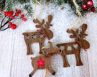 Rustic Deer Christmas ornament set Wooden deer Christmas tree décoration Christmas tree decor Christmas wreath Christmas gift Wood deer sale