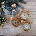 Wooden Christmas ornaments round form with watches in vintage styles, clock gold christmas tree decorations 