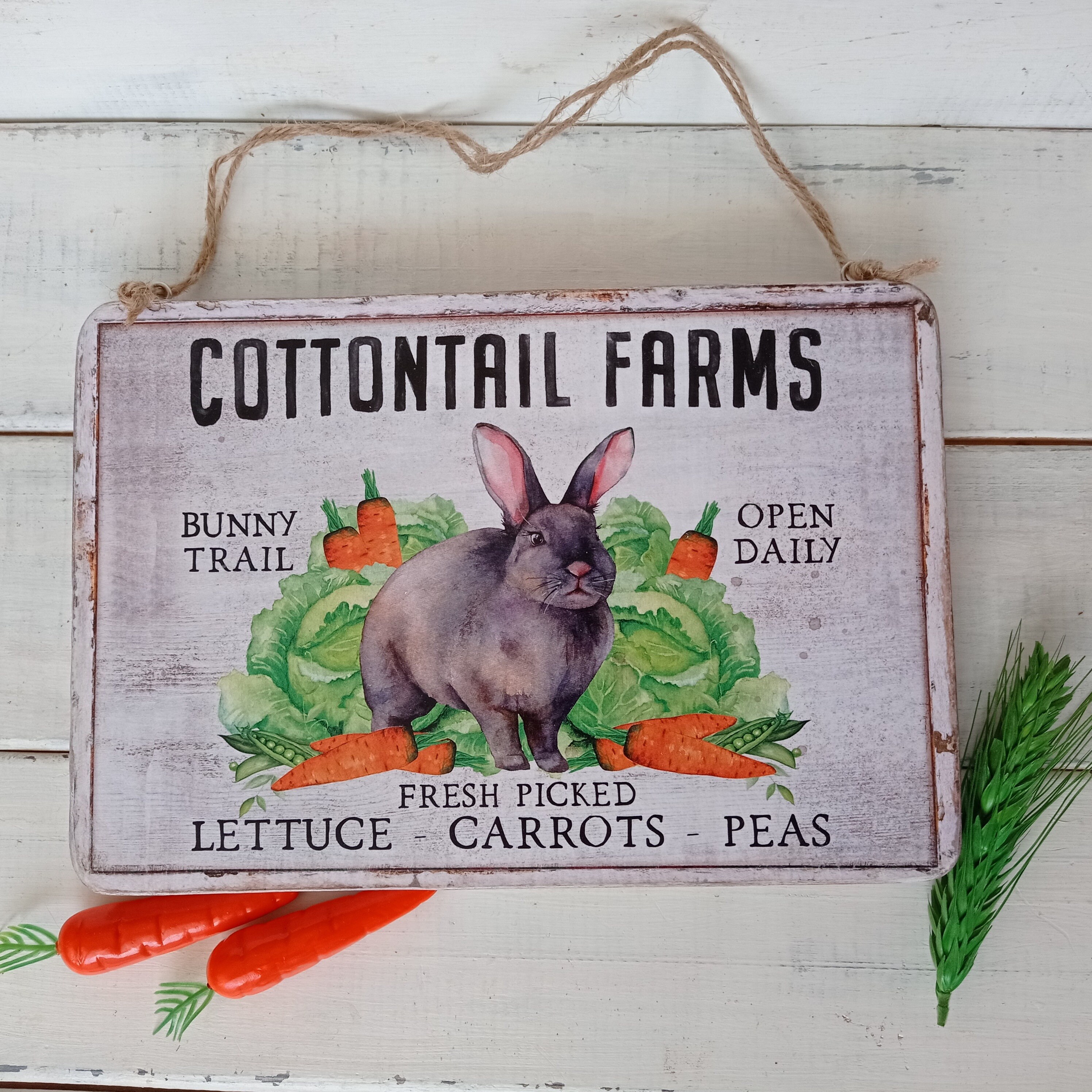 Easter Farmhouse decor Bunny with Carrot sign Rustic Wall Etsy