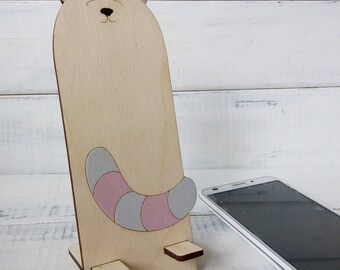 Wooden phone stand cat décor Iphone holder Gift for sister Smart phone stand Phone accessory Cell phone Charging station Cat lover gift