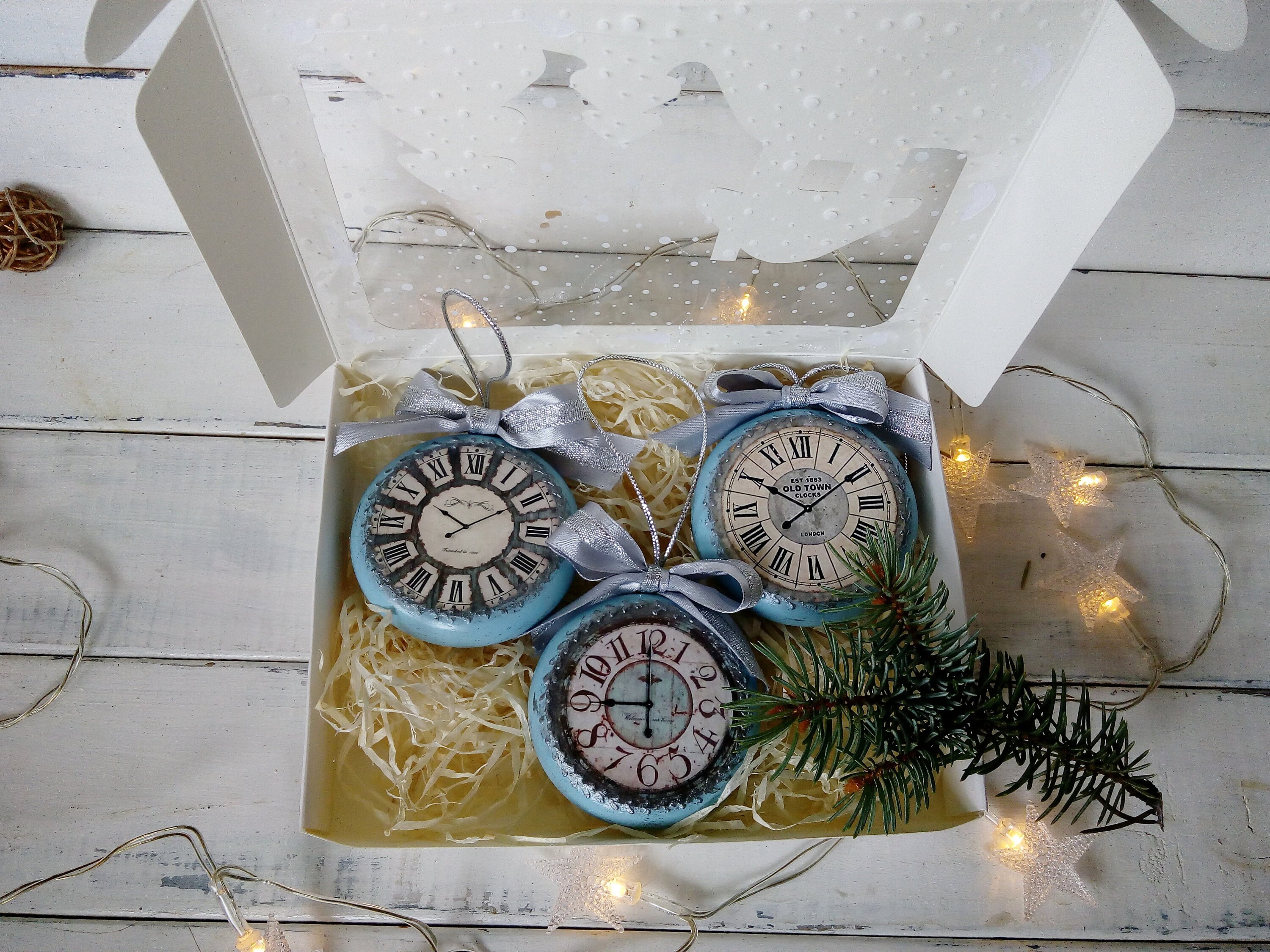 Retro Christmas Ornaments Clock Round Form in Vintage Styles Etsy