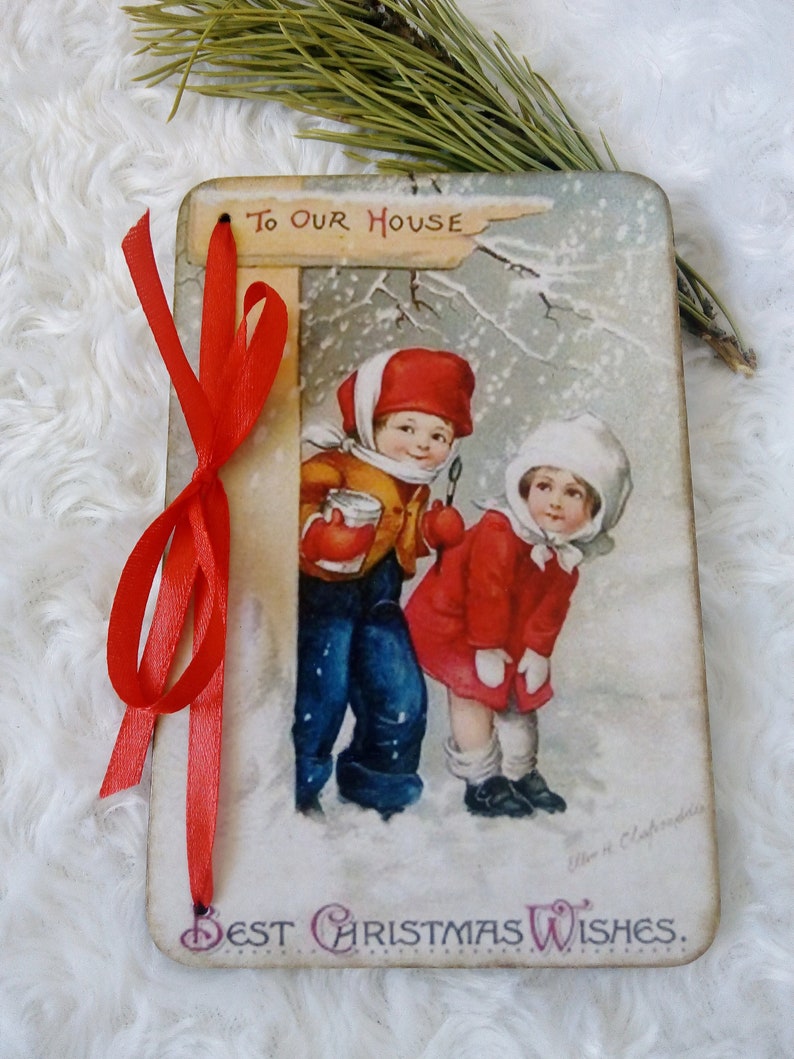 Carte de Noël Cadeau de Noël personnalisé pour les enfants Carte de vœux Cartes de Noël en bois carte postale de style vintage Carte en bois Joyeux Noël image 7